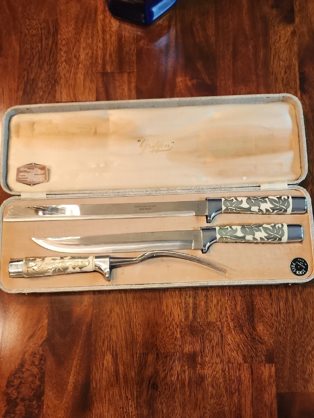 Griffon Stainless Steel Carving Set with Silver Overlay French Ivory Handles
